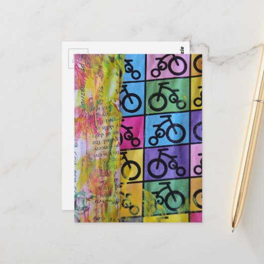 Carte Postale Collage mixte de vélos colorés (Devant/Arrière en situation)