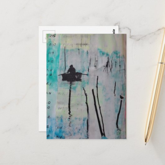 Carte Postale Collage mixte d'un bateau et d'un oiseau (Devant/Arrière en situation)