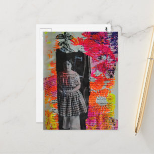 Carte Postale Collage mixte enfant et fleurs vintage