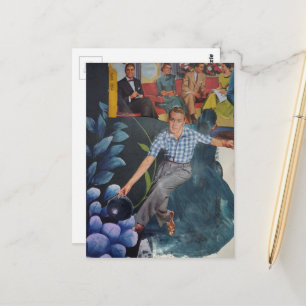 Carte Postale Collage mixte homme de quille vintage