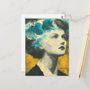 Carte Postale Collage mixte Ondes cérébrales de femme rétro