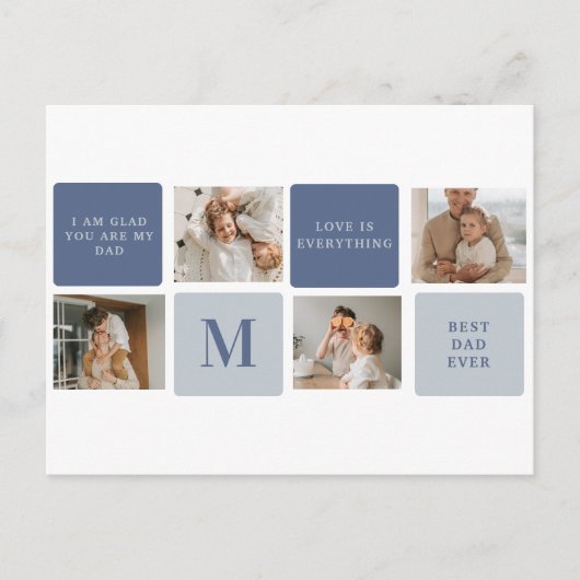 Carte Postale Collage Moderne Photo & Bleu Cadeau Fête des Pères (Devant)