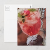 Carte Postale Collage multimédia Boisson rose et bijoux (Devant / Derrière)
