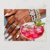 Carte Postale Collage multimédia Boisson Rose et Bijoux (Devant)