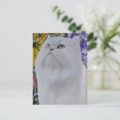 Carte Postale Collage multimédia chat blanc dans les fleurs (Debout devant)