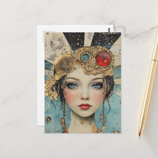 Carte Postale Collage multimédia de femme mignonne (Devant/Arrière en situation)