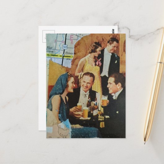 Carte Postale Collage multimédia de fête rétro amusante (Devant/Arrière en situation)