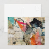 Carte Postale Collage multimédia mixte Abstrait coloré (Devant / Derrière)