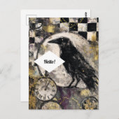 Carte Postale Collage multimédia mixte Corbeau (Devant / Derrière)