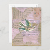 Carte Postale Collage multimédia mixte d'oiseaux (Devant / Derrière)