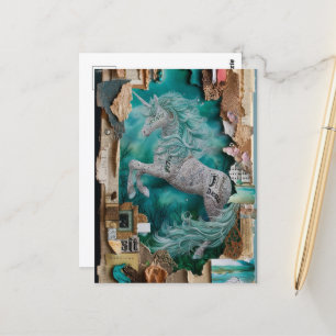 Carte Postale Collage multimédia mixte Unicorn