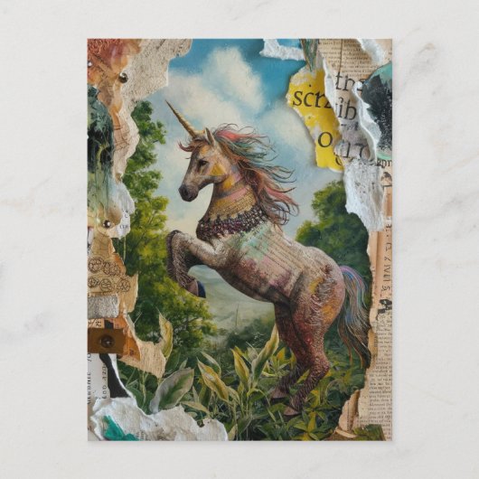 Carte Postale Collage multimédia mixte Unicorn (Devant)