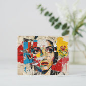 Carte Postale Collage multimédia Visage et fleurs (Debout devant)