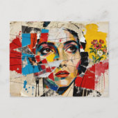 Carte Postale Collage multimédia Visage et fleurs (Devant)