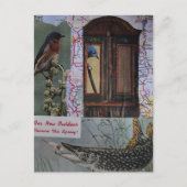 Carte Postale Collage Oiseaux et Poissons Rétro (Devant)