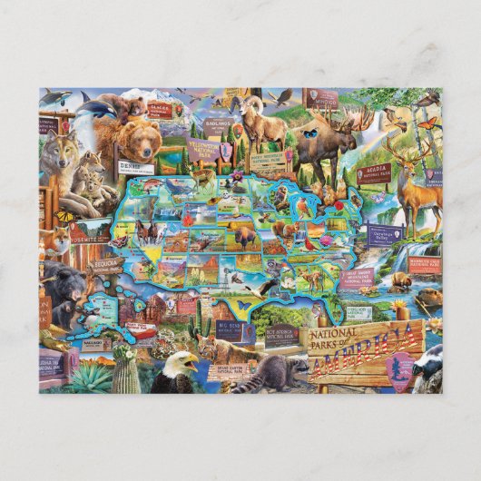 Carte Postale Collage parcs nationaux américains (Devant)