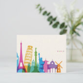 Carte Postale Collage pastel des monuments du monde (Debout devant)