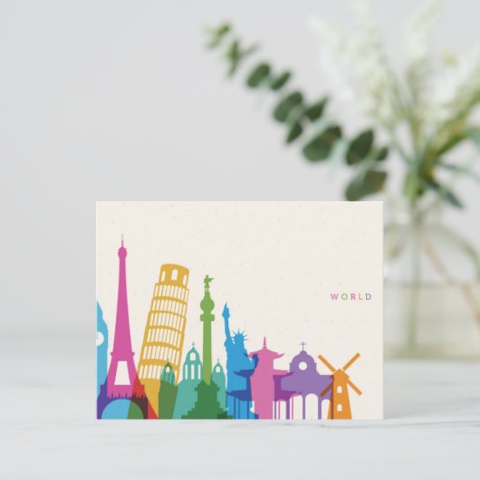 Carte Postale Collage pastel des monuments du monde (Debout devant)