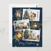 Carte Postale Collage photo bleu 3 personnalisé Joyeux Noël (Devant / Derrière)