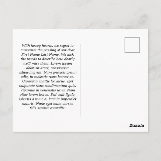 Carte Postale Collage Photo Dans Love Memory Death Faire-part (Dos)