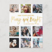 Carte Postale Collage photo de script doré Merry and Bright (Devant)