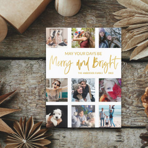 Carte Postale Collage photo de script doré Merry and Bright