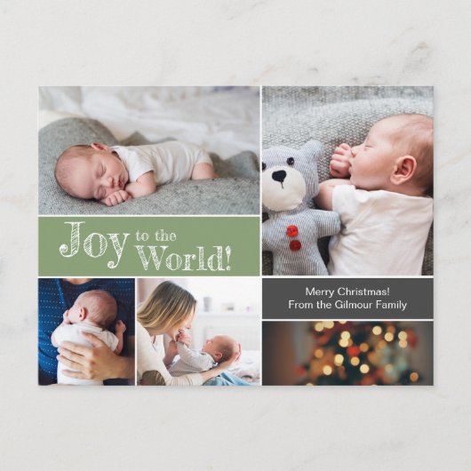 Carte Postale Collage photo du premier Noël de bébé Vert (Devant)