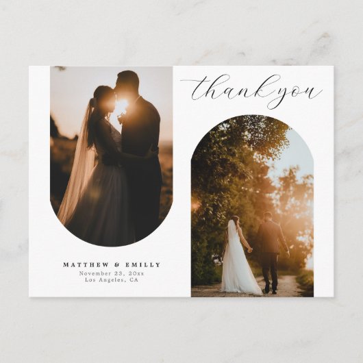 Carte Postale Collage photo en arc chic Merci Mariage minimal (Devant)