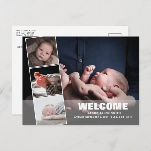 Carte Postale Collage photo faire-part de naissance|Quatre photo (Devant / Derrière)