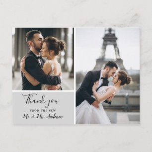 Carte Postale Collage photo gris élégant   Merci
