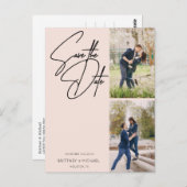 Carte Postale Collage photo manuscrit minimal rose pâle (Devant / Derrière)