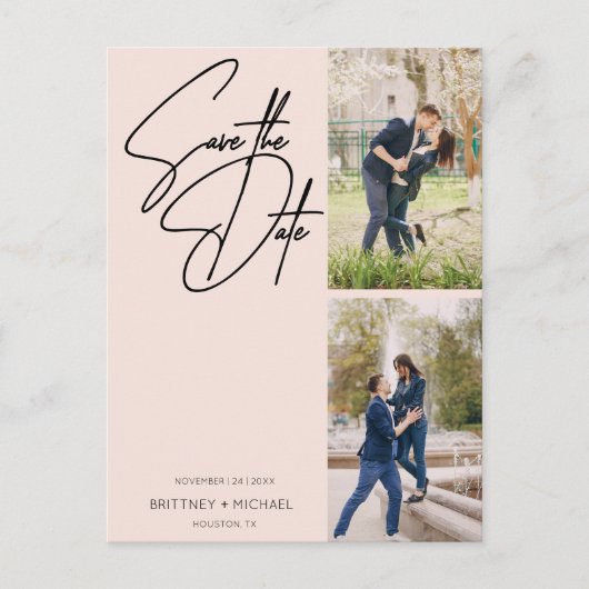 Carte Postale Collage photo manuscrit minimal rose pâle (Devant)