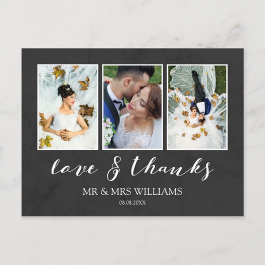 Carte Postale Collage photo mariage | Charcoal Love & Thanks (Devant)