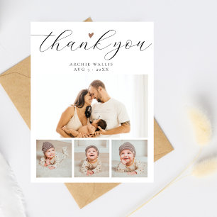 Carte Postale Collage photo minimal chic Baby shower Merci