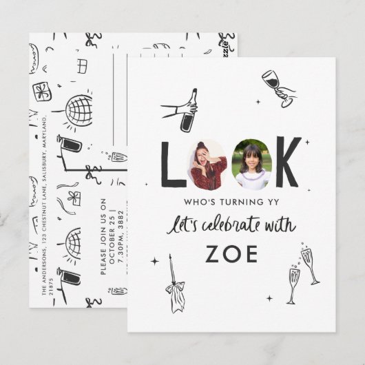 Carte Postale Collage photo moderne amusant à la main Anniversai (Devant / Derrière)