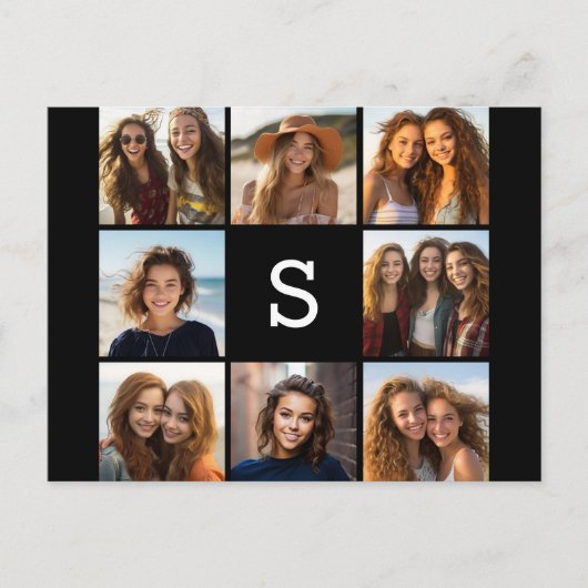 Carte Postale Collage photo noir massif Monogramme personnalisé (Devant)