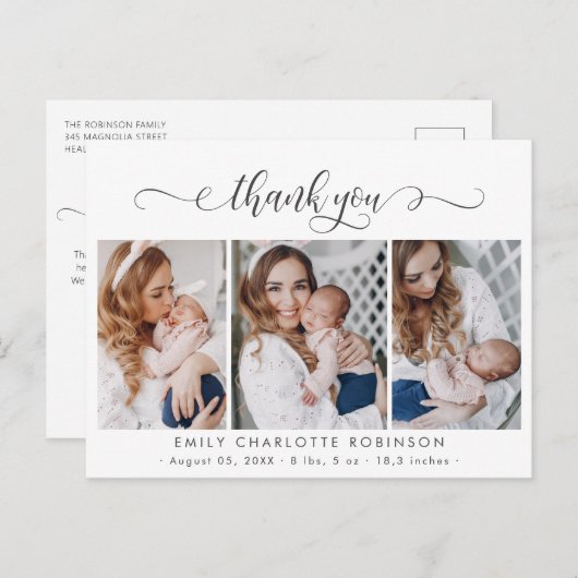 Carte Postale Collage photo pour bébé nouveau-né Merci de script (Devant / Derrière)