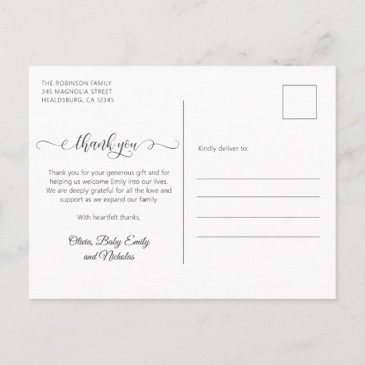 Carte Postale Collage photo pour bébé nouveau-né Merci de script (Dos)