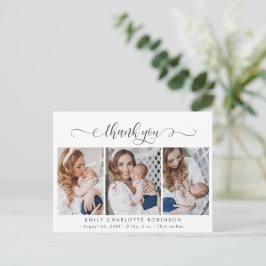 Carte Postale Collage photo pour bébé nouveau-né Merci de script (Debout devant)