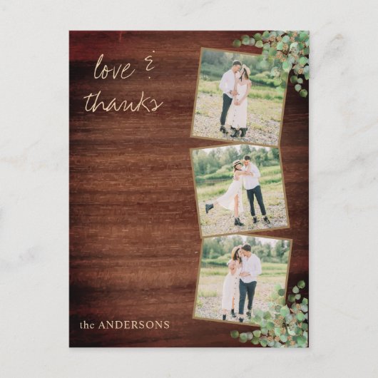 Carte Postale Collage photo rustique Mariage Merci tendance (Devant)