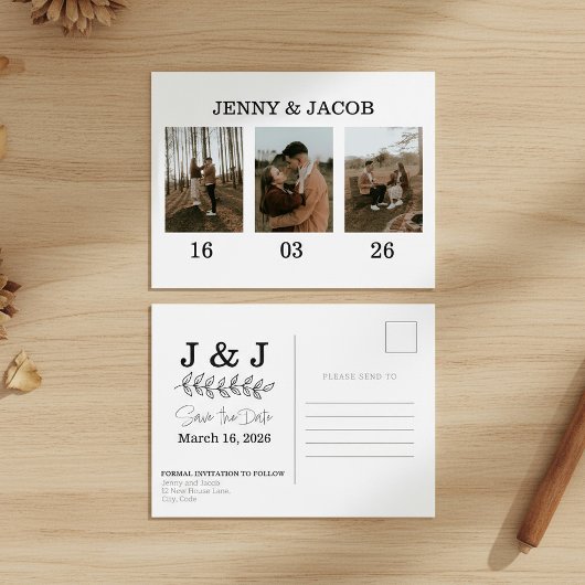 Carte Postale Collage photo simple dates Enregistrer la date