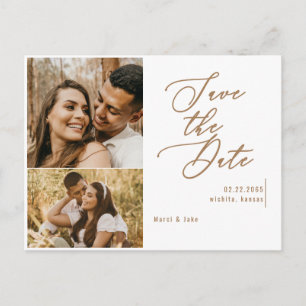 Carte Postale Collage Photo Texte Doré Mariage Enregistrer la Da