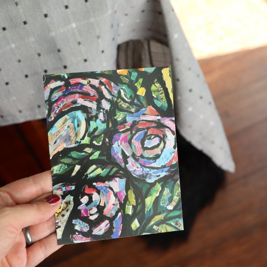 Carte Postale Collage Rose pourpre