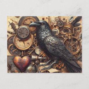 Carte Postale Collage Steampunk Raven
