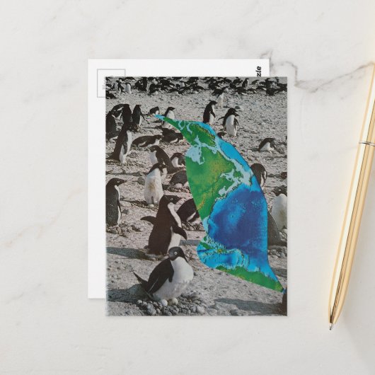 Carte Postale Collage sur la faune des manchots (Devant/Arrière en situation)