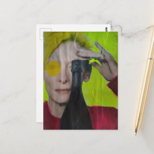 Carte Postale Collage surréaliste amusant et coloré d'une femme