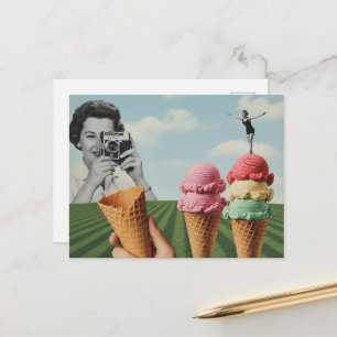 Carte Postale Collage surréaliste d'été Glace en équilibre