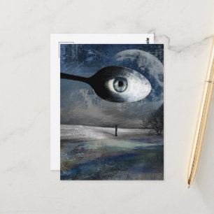 Carte Postale Collage surréaliste Lune et Cuillère Arbres solita
