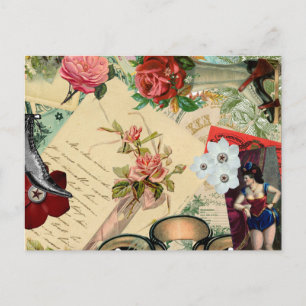 Carte Postale Collage vintage avec Roses et Spectacles