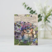 Carte postale Collage Vintage Chouette Aquarelle (Debout devant)